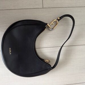 Furla Black Hobo Bag with Gold Accents